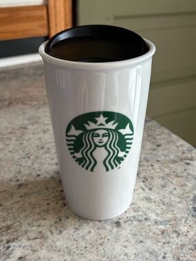 Starbucks Travel Tumbler Coffee Mug With Lid 12oz White Ceramic Green Siren Logo